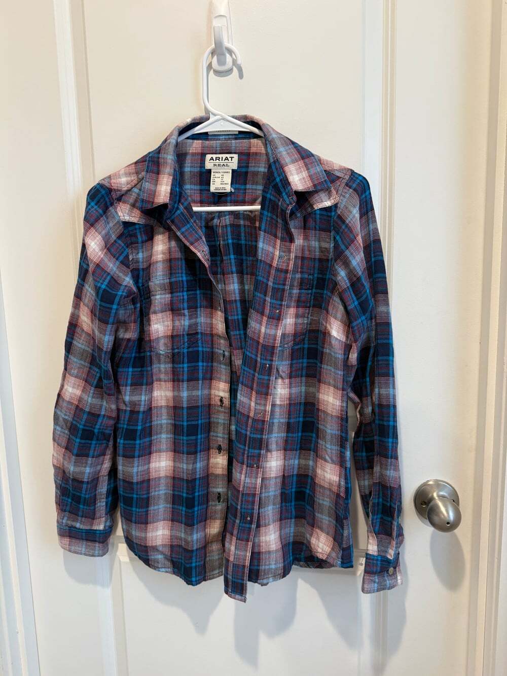 Ariat Real Women's Plaid Gingham Button Up Blue Red XS NWOT